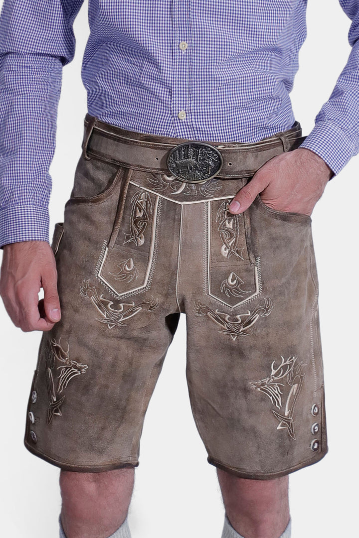 closed view of a man wearing Bodensee Lederhosen