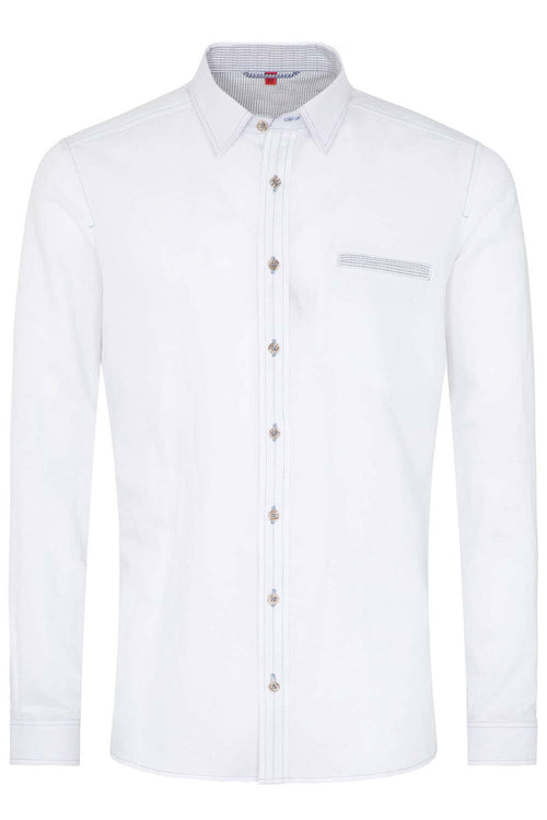 Men's White Bavarian Oktoberfest Dress Shirt - Long Sleeve With Roll Tab,  Sizes M, L, XL (Cotton,