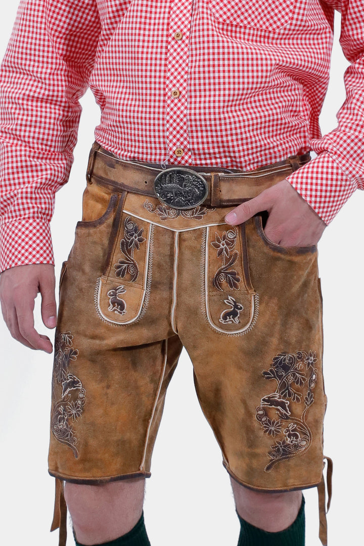 closed view of a man wearing Chiemsee Lederhosen